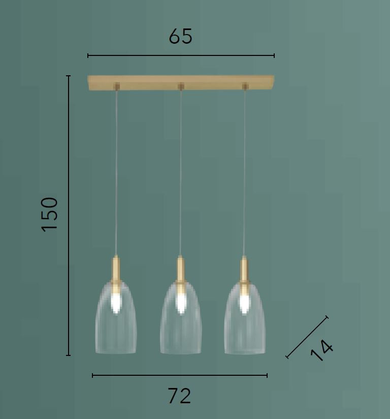 Sospensione 3 luci lineare in metallo oro satinato diffusore vetro soffiato 3XE14 non incl. BRANDY Sospensione 3 luci lineare in metallo oro satinato diffusore vetro soffiato 3XE14 non incl. BRANDY